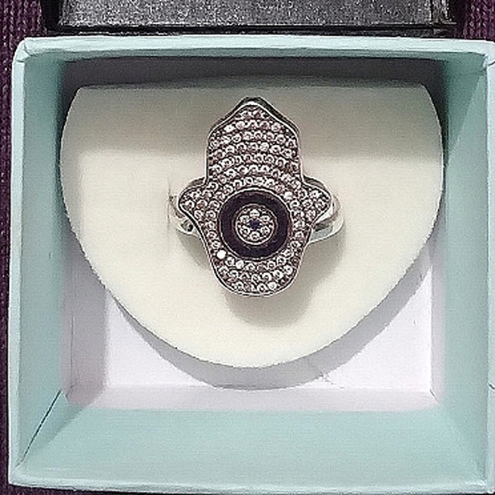 🧚‍♂️Evil Eye Hand of Fatima Sterling Silver Sparky Ring